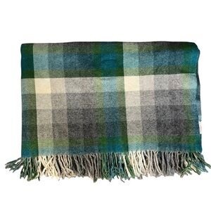 VINTAGE Thermotex Thermoplaid Plaid Blanket
Green Blue Grey Cream